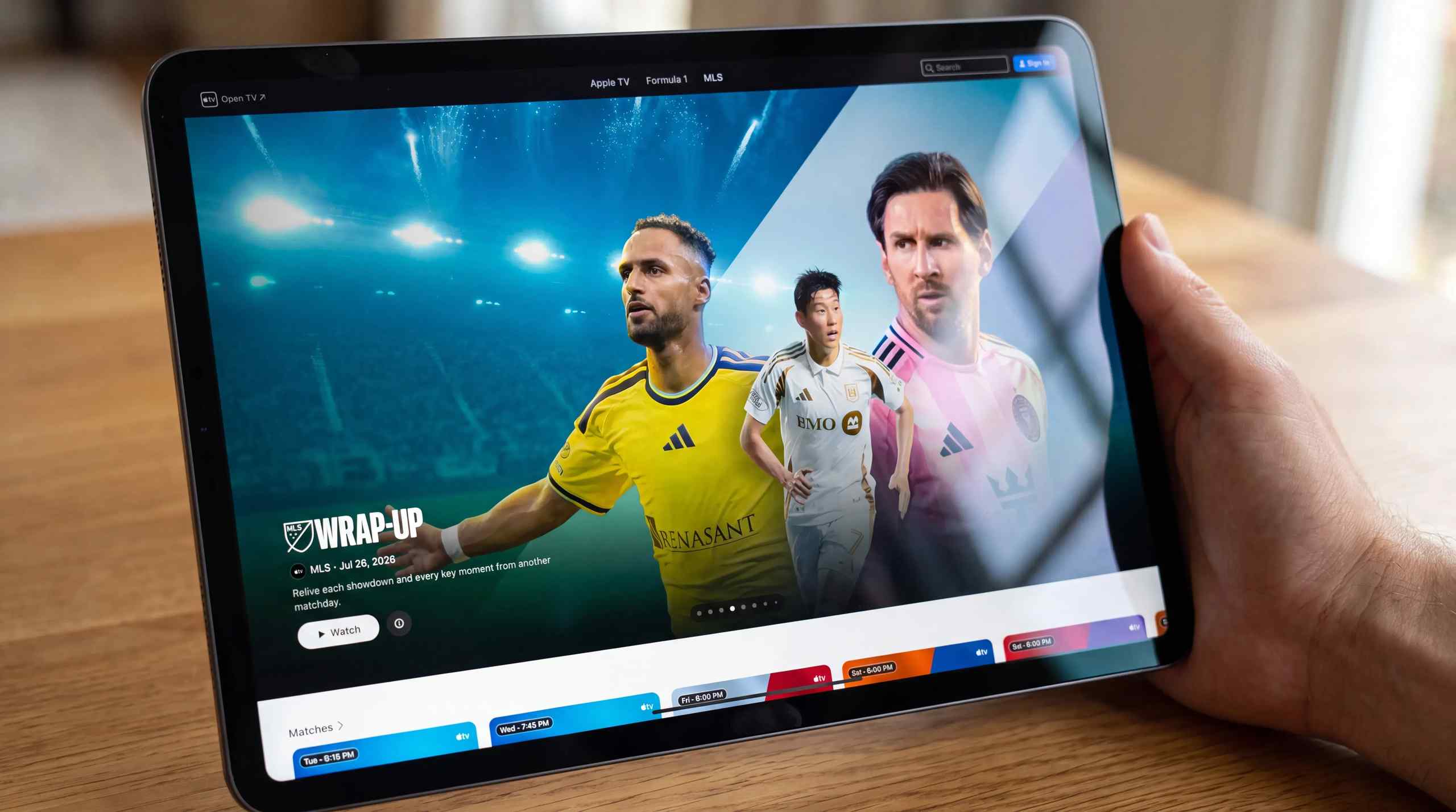 Streaming an MLS game on a tablet.